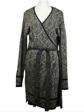 Knox Rose Chevron Aztec Open Knit Duster Cardigan Women’s L Boho Cozy Layer